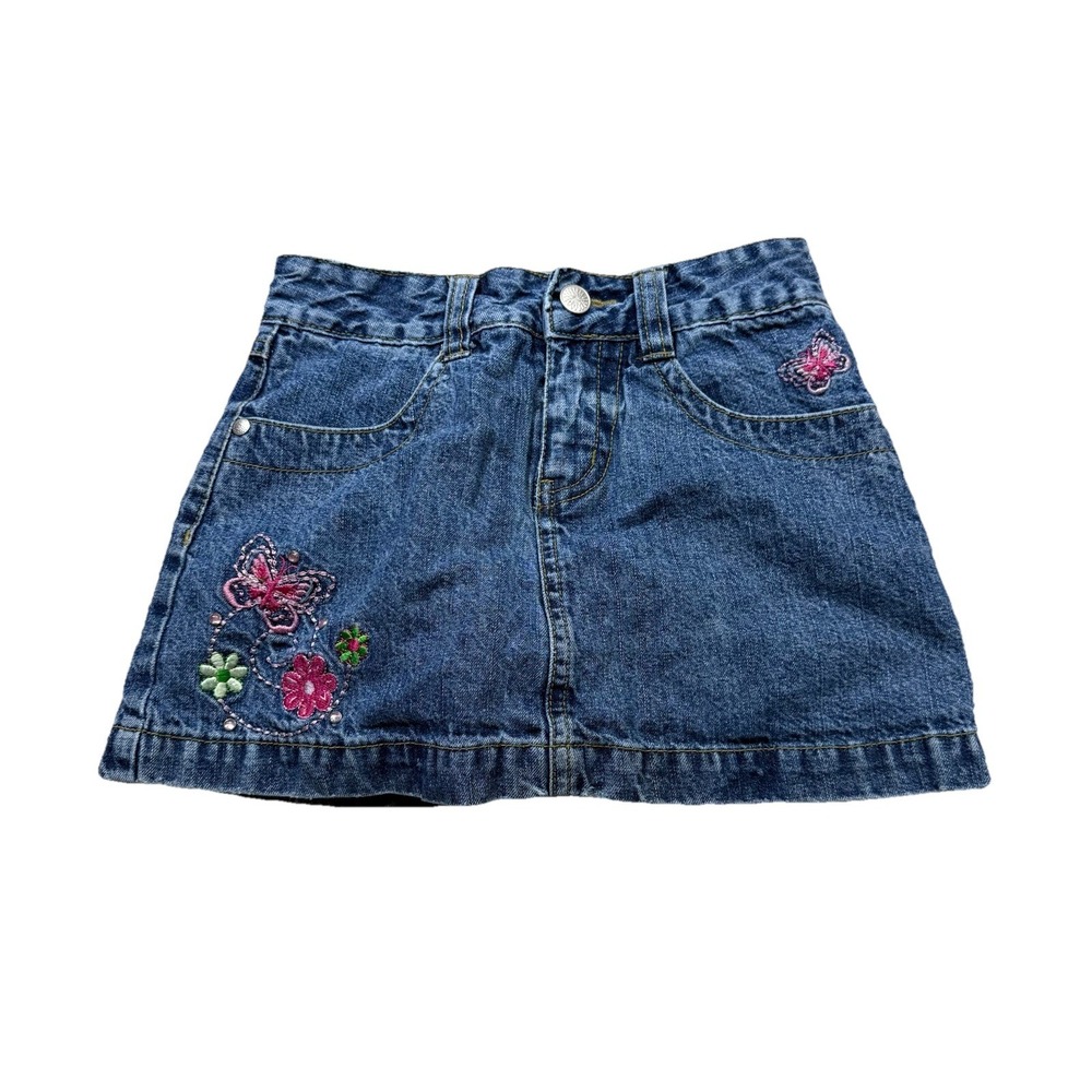 Girls Kids Denim Y2K Mini Skirt Circo Butterfly Floral Country Casual M 7/8